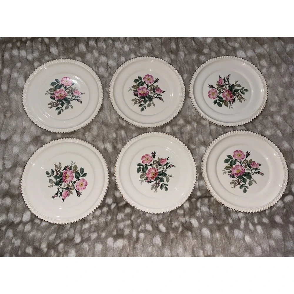 Harker Pottery Co. 22 kt gold  Wild Rose (Royal Gadroon) Dinner Plate Lot Of 6